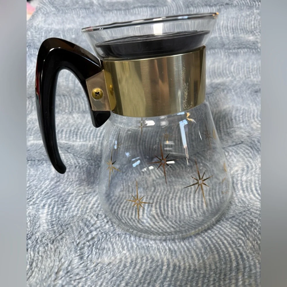 VTG MCM Corning Atomic Starburst Glass Coffee Carafe | Gold Star | 6-Cup